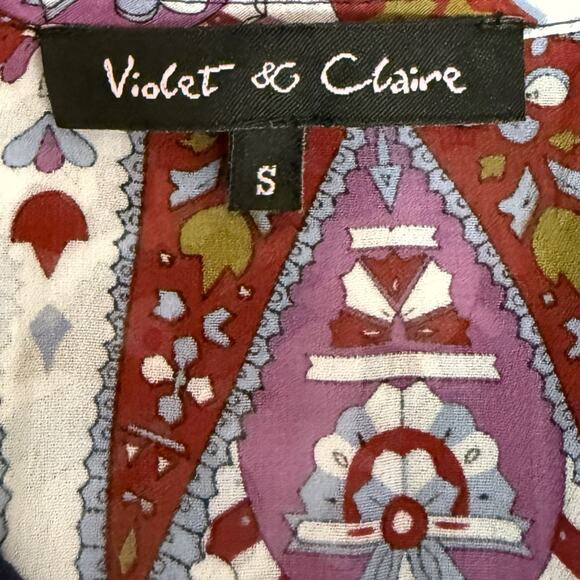 Violet & Claire Top Women's Small Multicolor Boho Floral Abstract Sheer Shirt - Picture 4 of 7